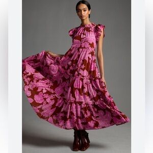 Anthropologie Love the Label tiered pink ruffle pink Dress sz XXS